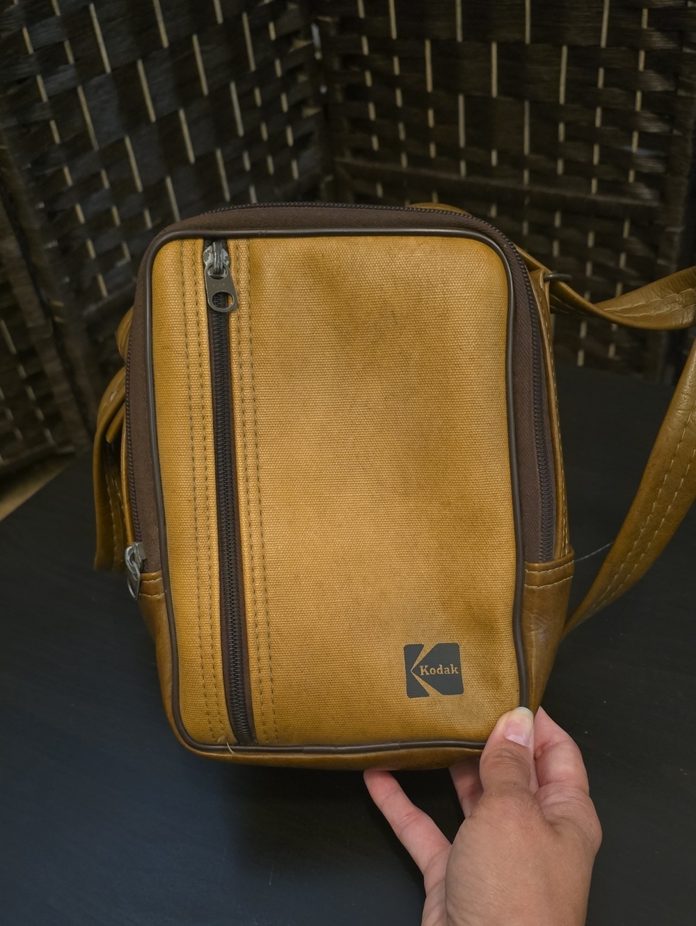 Vintage Kodak Camera Men's Leather Messenger Crossbody Bag